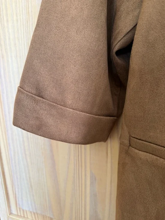 NWT Maurices Brown Open-Front Faux Suede Blazer with 3/4 Sleeves - Picture 2 of 10